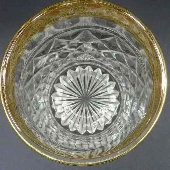 Diamond Point Clear Glasse with Wide Gold Band Old Fashioned Glass Whiskey Glass - Picture 5 of 7